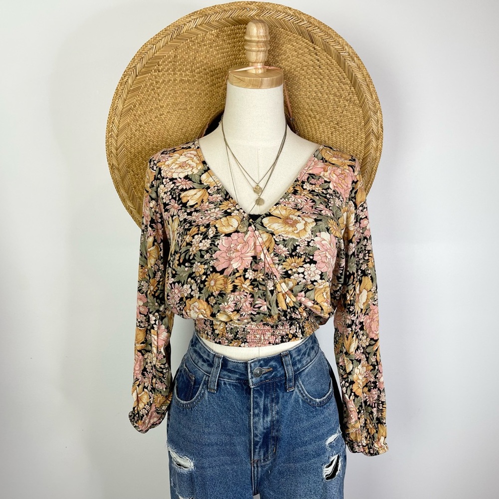 American Eagle Floral Wrap Long Sleeve Crop Top